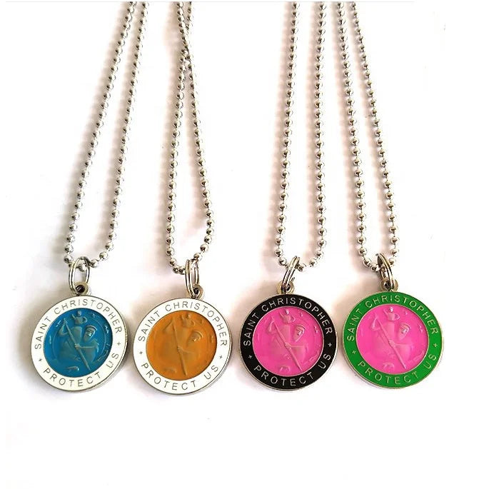 Saint St Christopher Dog Tags Hard Enamel St Christopher Medal Charm Pendant Necklace Wholesale