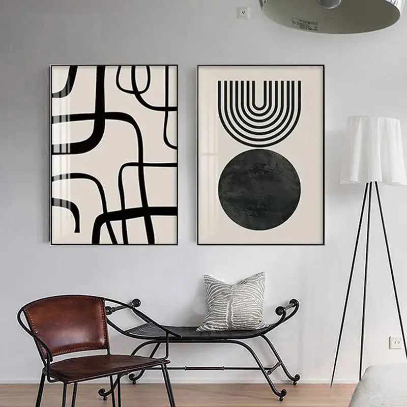 Simple Modern Nordic Bohemian Wall Decoration Painting Wall Art Decorative Line Painting Family Canvas Painting Black and White