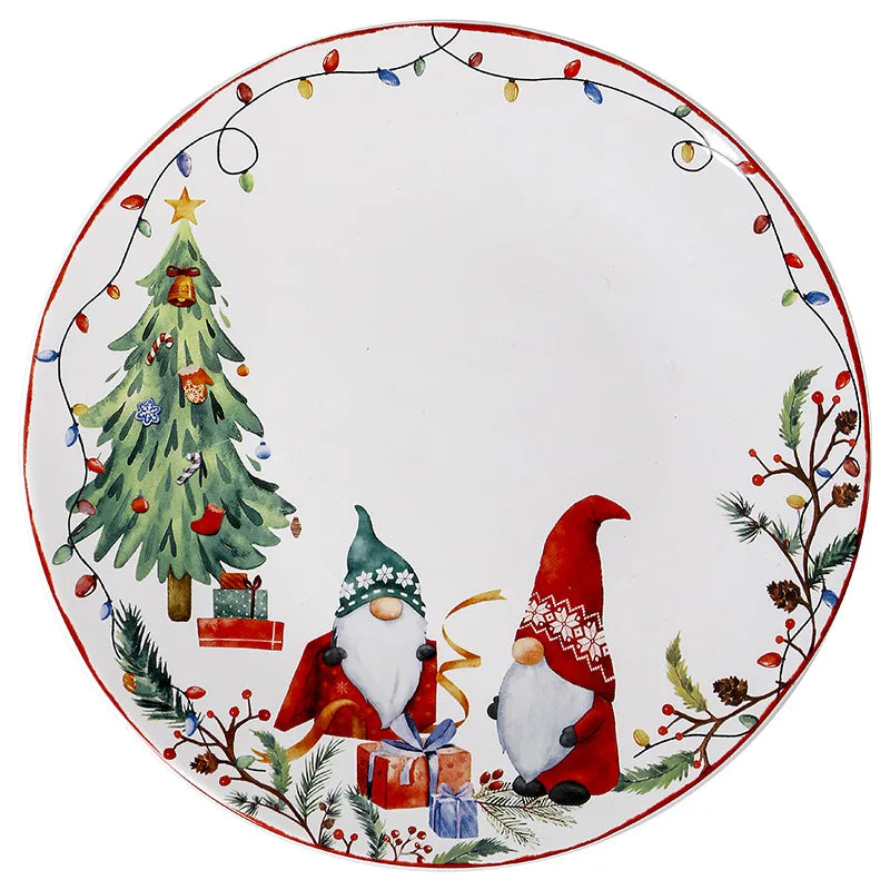 Eco-Friendly Christmas Ceramic Bone China Handmade Vintage Cute Cartoon Plant Pattern Cup Dish Plates Dinnerware Set