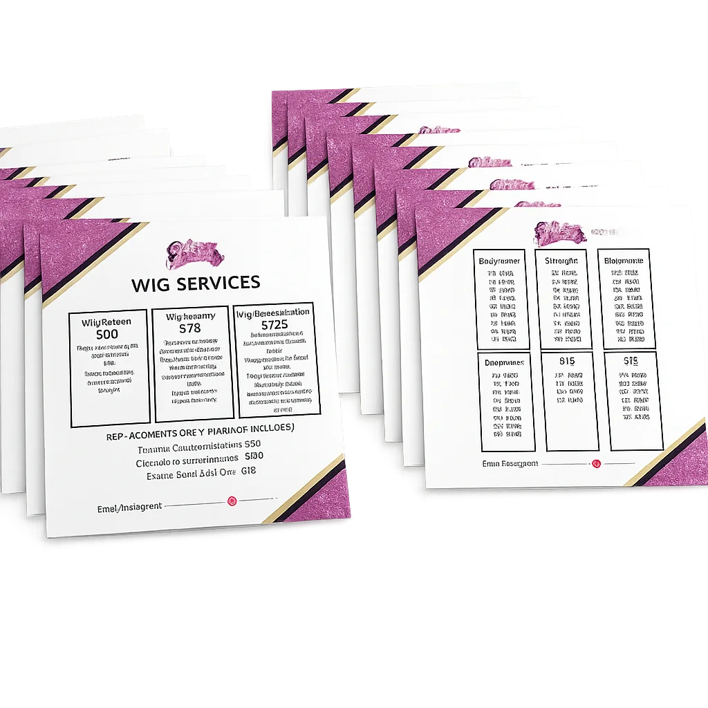 Custom Printed Display Cards for Hair Care Service and Wig Product Recommendations in Salon Packaging
