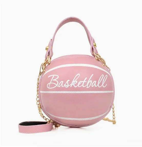 New Style PU Mini Chain Bag of Basketball Shape Shoulder and Crossbody Bag Personality Letter Handbag for Ladies