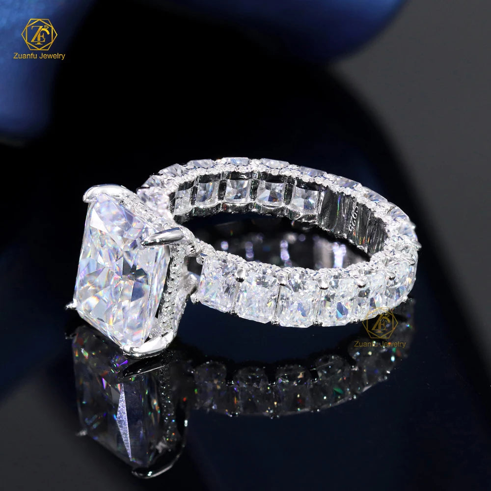 925 Sterling Silver 9*11mm 5 Carat and 3*4mm Radiant Cut Ice Out D VVS Moissanite Ring for Gift