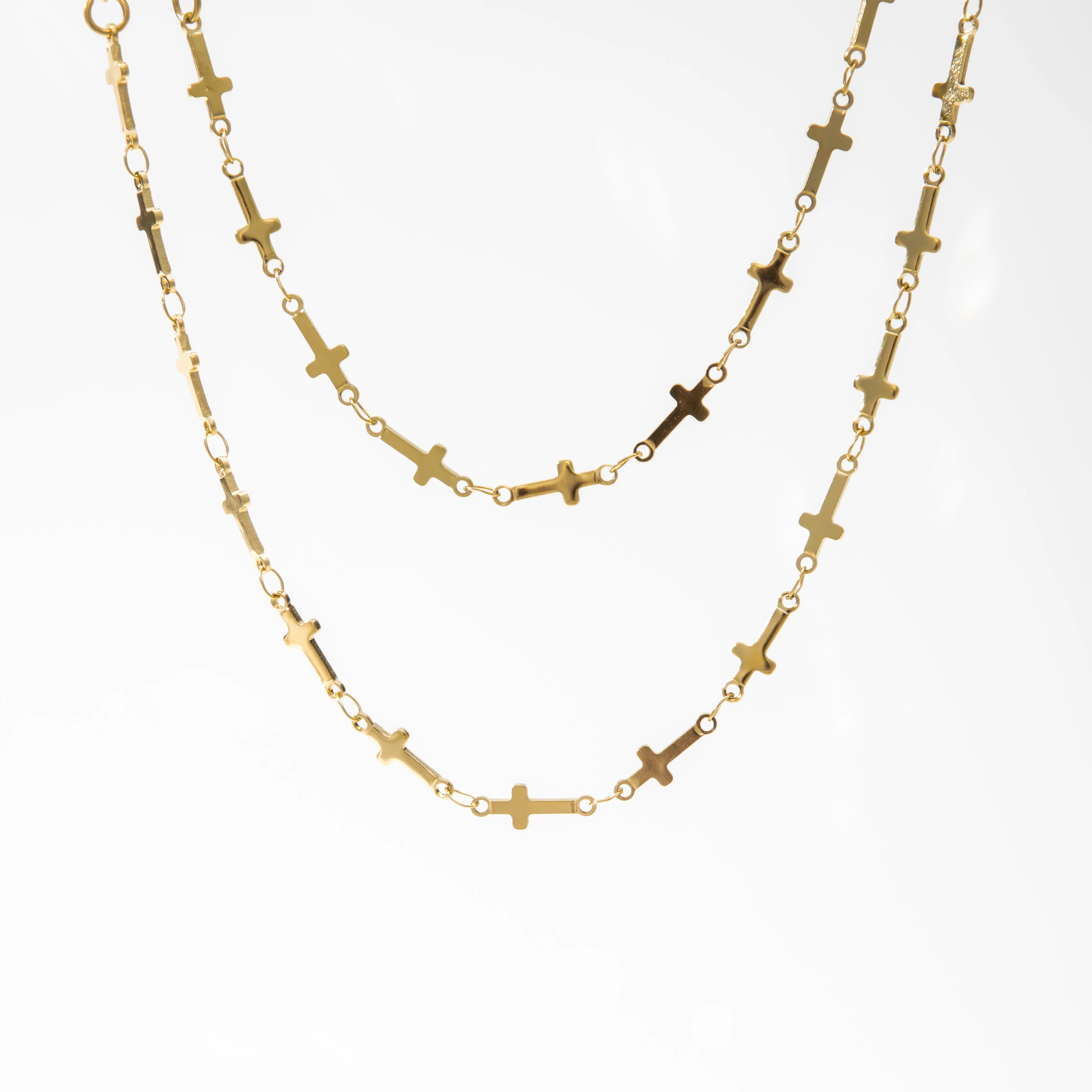 YF3455 Waterproof Tarnish Free Jewelry Trendy 18K Pvd Gold Plated Stainless Steel Stacking Cross Choker Necklace