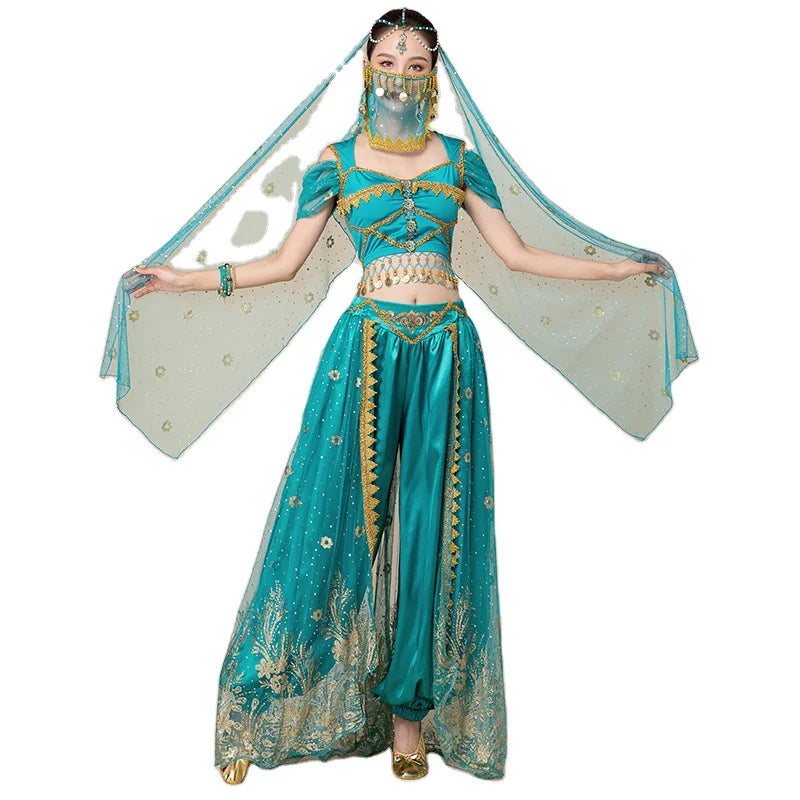 Arabian Princess Costumes Belly Dance Dress Indian Dance Embroider Bollywood Jasmine Costume Party Cosplay Women