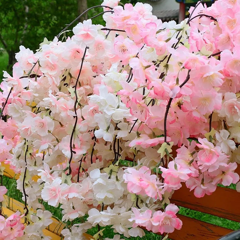 Silk Handcrafted Artificial Flowers Pink White Yellow Purple Wedding Centerpiece Arch Cherry Blossoms Wall