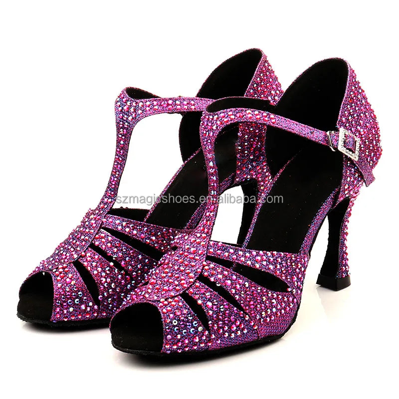 Purple Women Dancing High Heel Salsa Shoe Latin Sandal