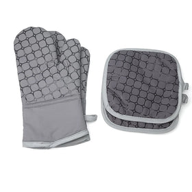 6pcs Grey Cotton Oven Mitts Pot Holders Heat Resistant Suede Style Soft Cotton Lining Non-Slip Surface with Kitchen Towels