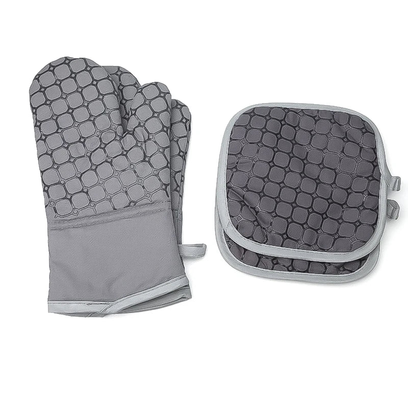 6pcs Grey Cotton Oven Mitts Pot Holders Heat Resistant Suede Style Soft Cotton Lining Non-Slip Surface with Kitchen Towels