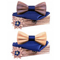 Handmade 3D Adjustable Bow Tie Wooden Set With Pocket Square Brooches for Men
