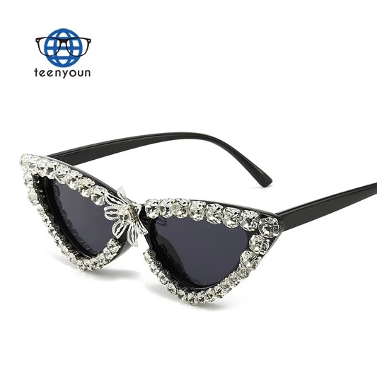 Teenyoun Fashion Color Cat's Eye Women's Sunglasses Wholesale Rhinestone Sunglasses Cheap Wholesale