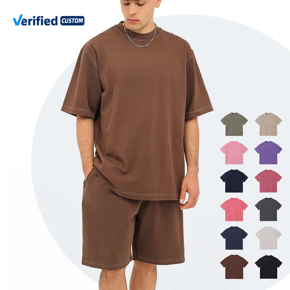 Wholesale 100% Cotton Men's Heavy Washed Oversize T-Shirt Short Sleeve Solid Color Vintage Plus Size 260G Plus Customized Blank