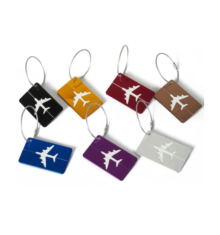 Multicolor Metal Aluminium Luggage Tag Holder Travel ID Bag Tag With Stainless Steel Wire Rope for Travel Luggage Identifier