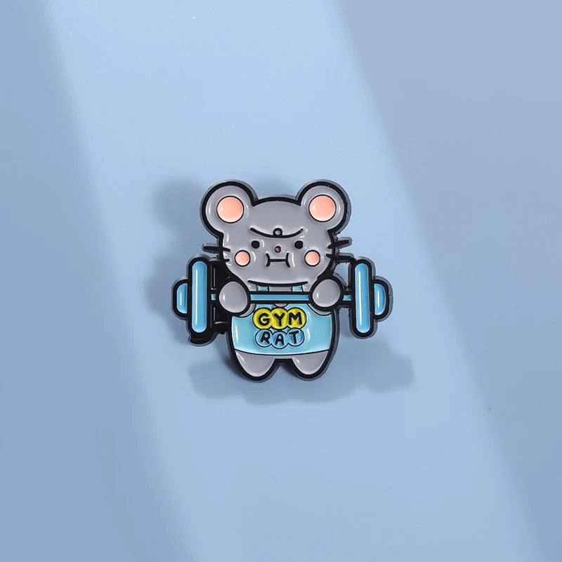 Gym Rat Brooch Cute Rat Enamel Pin Weightlifting Deadlift Fitness Gift Clothing Accessories