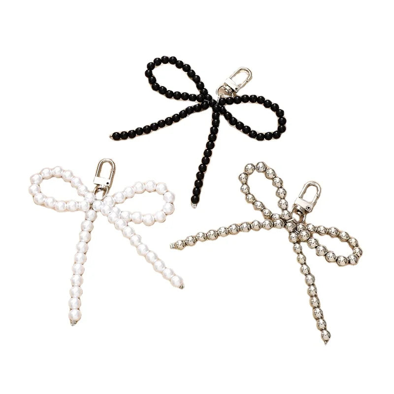 Fashion Sweet Pearl butterfly Bow Heart Keychain Key Holder Girl Bag Earphone case Mobile Phone Chain Charms Pendant Accessories