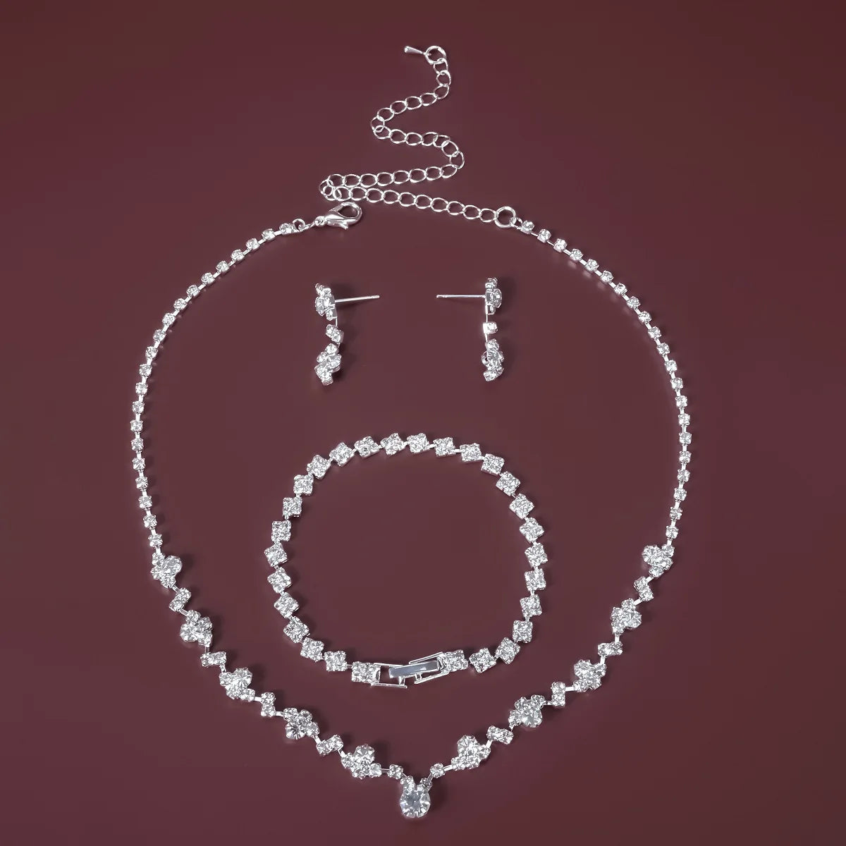 Romantic Silver Color Crystal Bridal Necklace Earrings Bracelet Set for Women Gold for Parties Weddings New Fashion Jewelry Gift