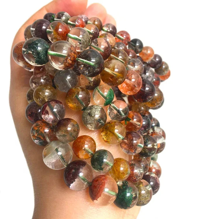 Wholesale Natural Quartz Crystal Garden Quartz Green Phantom Bead Bracelet