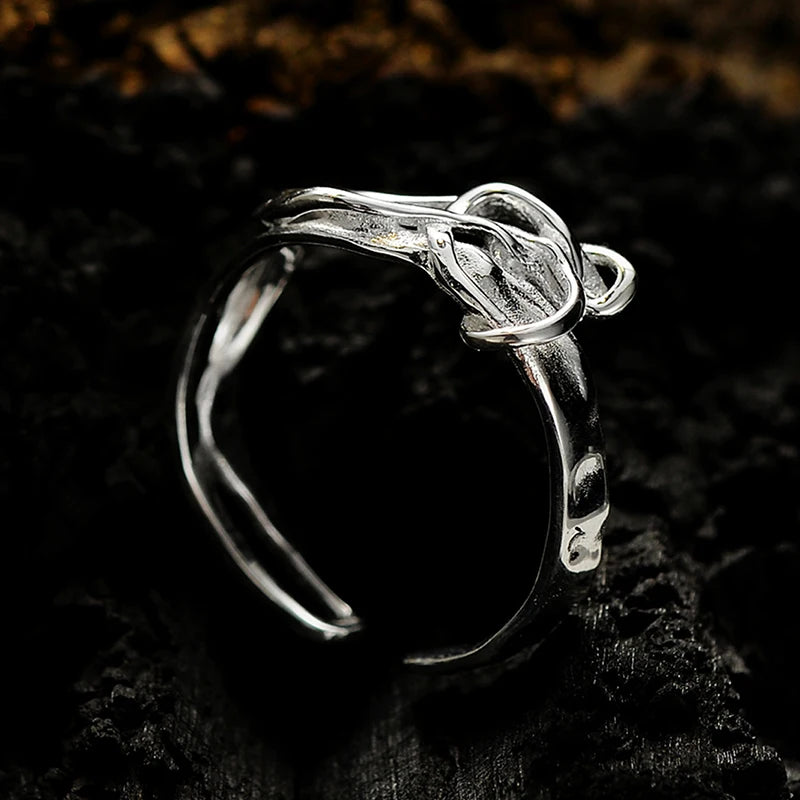ICEBELA Jewelry 925 Sterling Silver Korean Version Compact All-in-one Irregular Lines Winding Ring Female Ins Wind Open Ring