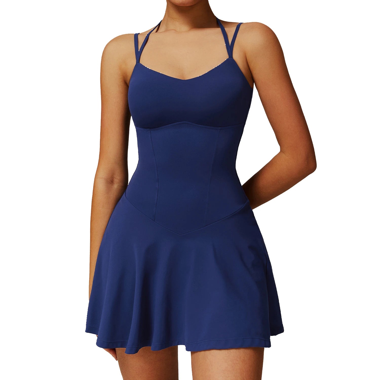 Women's XL Size Soft Lightweight Tennis Dress Quick Dry Golf Skirt Square Neck Breathable Seamless Fitness Sports Wear Solid