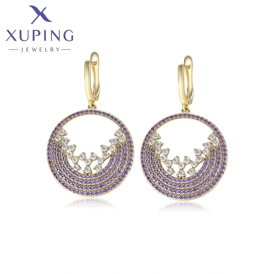 X000926060 XUPING Jewelry Big Circle Drop Pendant Purple Champagne Color Fashion Luxury Party Large Women Earring