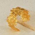 Wholesale Bulk 18K Gold Plated Flower Jewelry Metal Texture Stainless Steel Cuff Bangle for Women