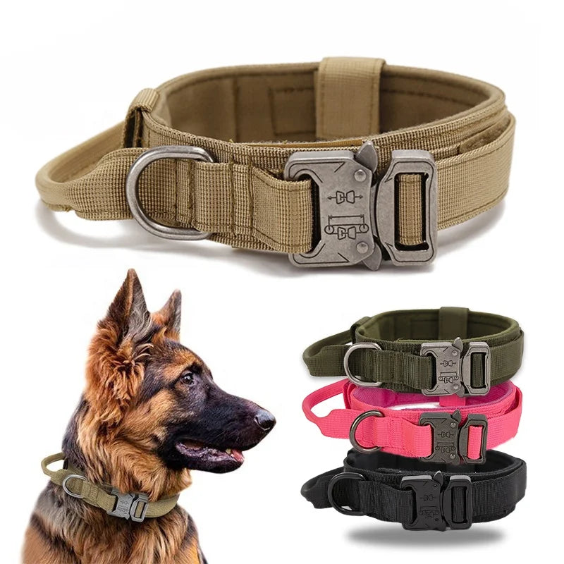 Factory High Quality Heavy Duty Metal Buckle Pet Dog Training Collar Large Dogs Collar and Leash Set Tactical Dog Collar