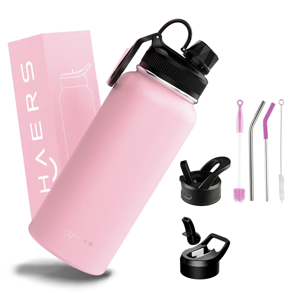 Haers 12oz/24oz/32oz/40oz/64oz Double Wall Stainless Steel Insulated Cold Water Bottle With Lid