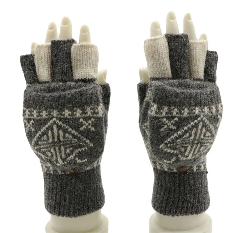 Winter Knitted Convertible Fingerless Gloves Warm Wool Mittens with Cover for Women and Men Outdoor Sports Cycling