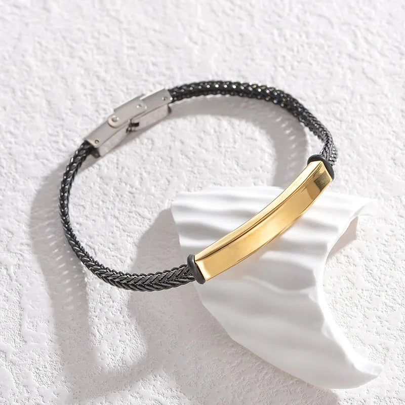Punk Style Men's Cable Braided Bracelet Curved Stainless Steel with Multi-Color Personalized Name Engraved for Weddings