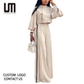 Liu Ming Trending 2025 Vintage Autumn Women Outfit Lantern Long Sleeve Blouse and Wide Leg Loose Pants Set