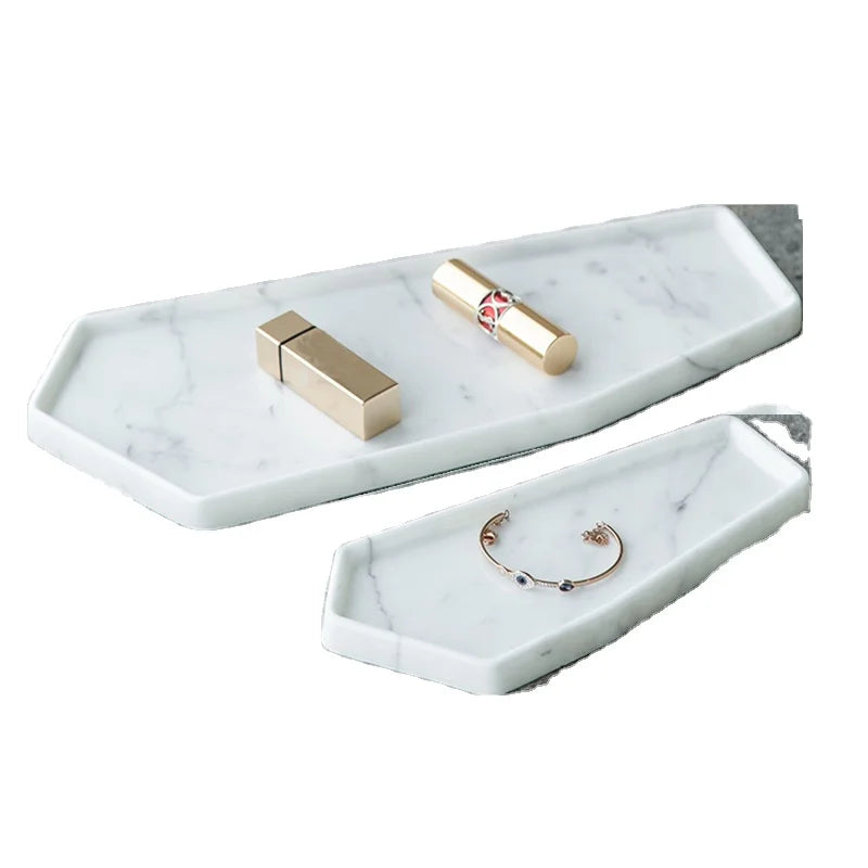 Luxury Gold Edge Marble Jewelry Organizer Tray for Vanity Bathroom and Home Decoration