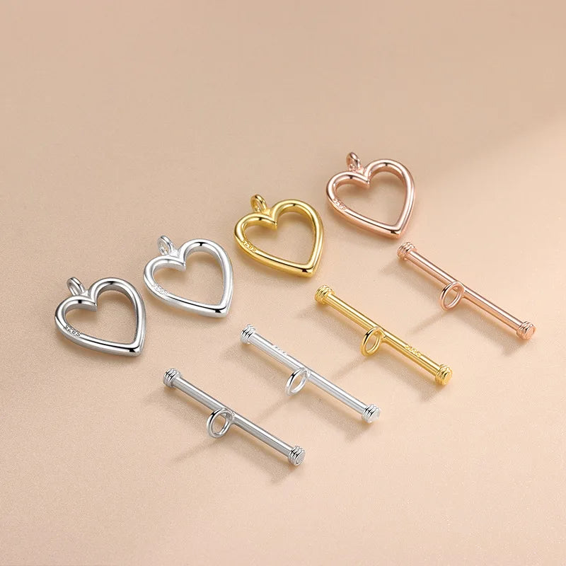 Wholesale Unique 925 Sterling Silver Hollow Out Heart OT Toggle Clasp for Necklace Bracelet Jewelry Making