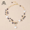 Trendy Bohemian Style Natural Grey and White Freshwater Pearl Necklace with Chain for Weddings Parties