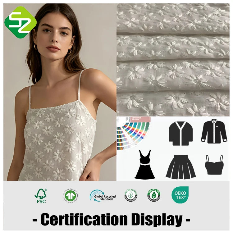 100% Organic Cotton Eco-Friendly Delicate Embroidered Fabric for Girls Shirts Beautiful Pattern Woven Stretch Use for Swimwear