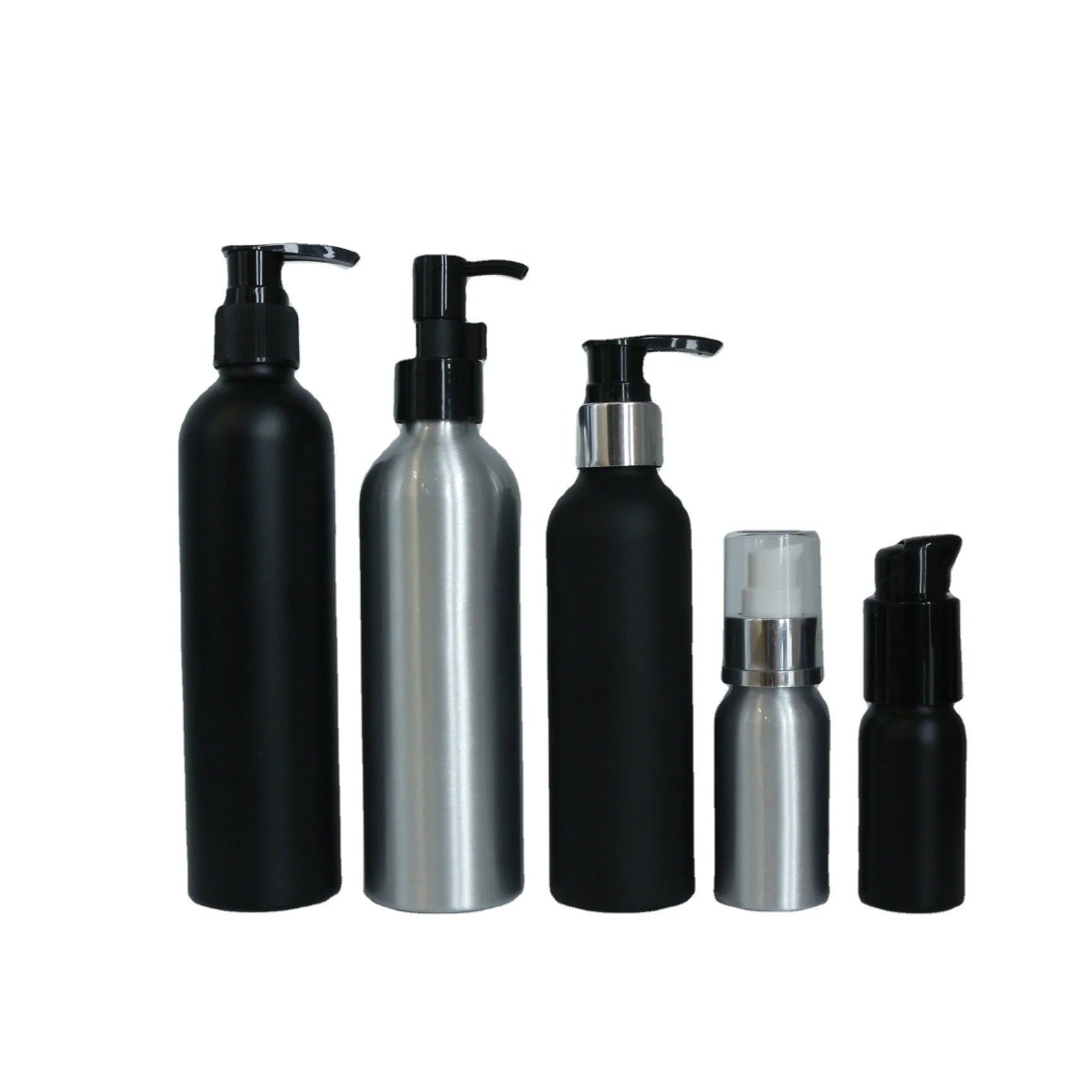 empty cosmetic 30ml 50ml 100ml 250ml aluminum fragrance oil bottles with lotion pump for hand soap