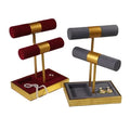 3 in 1 Multiduty Golden 2 Layers Metal Earrings Rings Bracelet Jewelry Display Stand