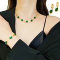 Exquisite Women's Trendy Emerald 18K Gold Stainless Steel 3-Piece Jewelry Set Engagement/Wedding Party Earrings Bracelet