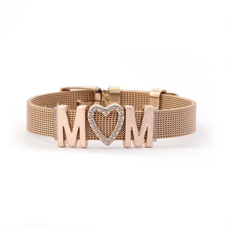 High Quality Stainless Steel 18K Gold-plated Bracelet Diamond Mom Strap Bracelet for Mother's Day Gift