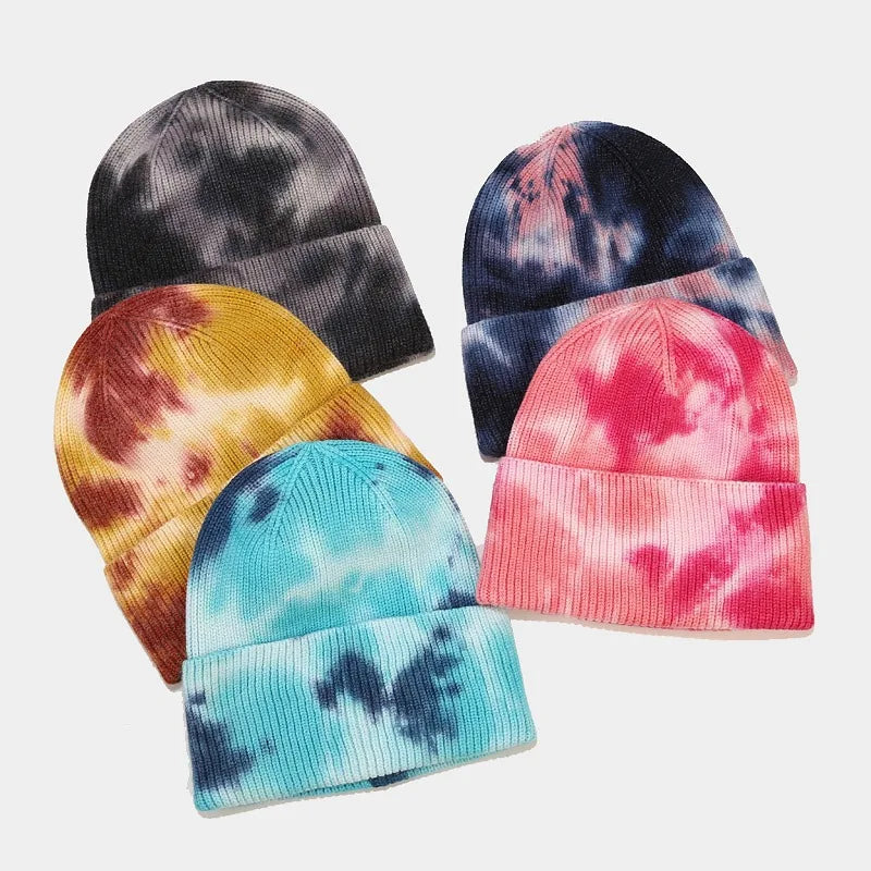 Wholesale Winter Acrylic Women's Knit Tie Dyed Stretch Fashion Hats Beanie for Casual