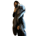 MWFur Fashion Unisex Long Luxury Whole Fox Skin Stole With Tails Fox Fur Stole Winter Street Fahion for Women