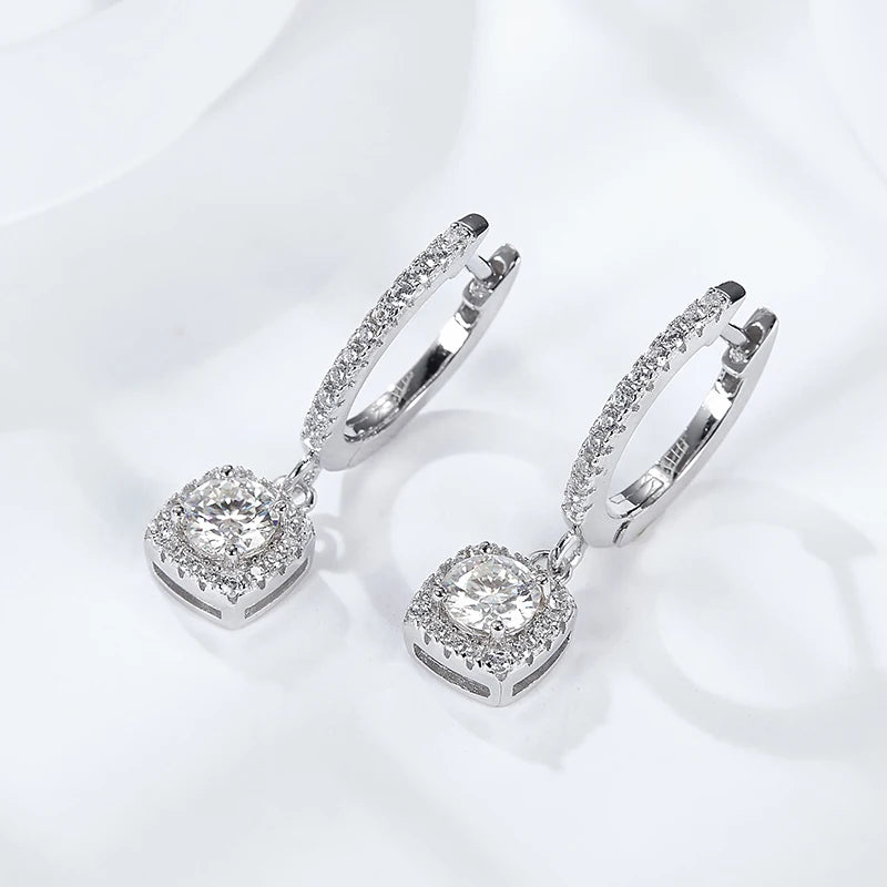 Starsgem Round Brilliant Cut D Color Moissanite Stone 925 Sterling Silver Drop Dangle Earrings