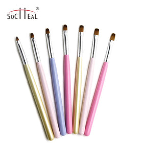 Socheal High Quality Drawing Pen Wooden Nylon Hair Gel Oval 7Pcs Nail Brush Set