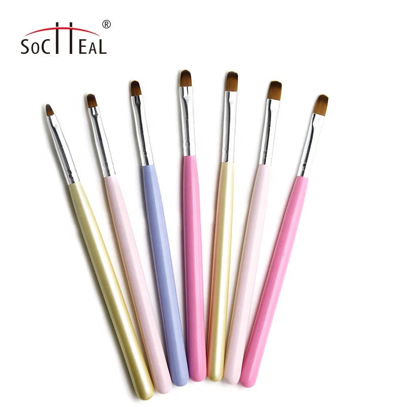 Socheal High Quality Drawing Pen Wooden Nylon Hair Gel Oval 7Pcs Nail Brush Set MegaBDM