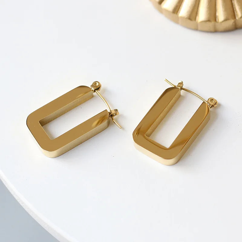 Tarnish Free& Eco-friendly 316L Stainless Steel Hoop Earrings for Women Hollow Chunky Square Geometric Gold Hoop Earrings