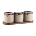 Premium 3 Pcs Large Round Herbs Storage Ceramic Spice Jar Set with Bamboo Lid and Base Custom Logo Option for Home Kitchen