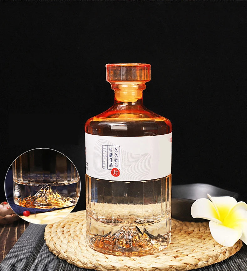 Luxury Mountain Bottom Glass Spirits Bottle 250ml 500ml 1000ml Color Spray Whisky Vodka Brandy Decanter for Wedding Banquet