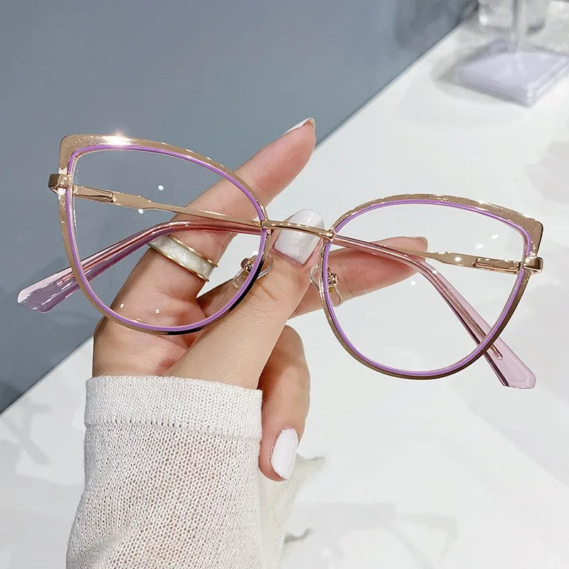 Fashion Anti Blue Optical Spectacles Eyeglass Frame Trendy Metal Optical Computer Glasses Frame Women Designer Eyeglasses Frame