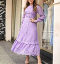 Retro Bohemian 2025 Summer New Round Neck Long Sleeve Zipper Design Eco-Friendly Washable Natural Waist Midi Woven Lace Dress