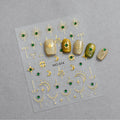 Golden French Lines Nail Art Decals Hollowed-out Heart-shaped Small Flowers with Rhinestones Nail Stickers