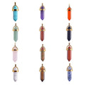 Hexagonal Chakra Crystal Bullet Shape Gemstone Pendant Necklaces Gold Pointed Quartz Stone Chain Necklaces for Women and Men