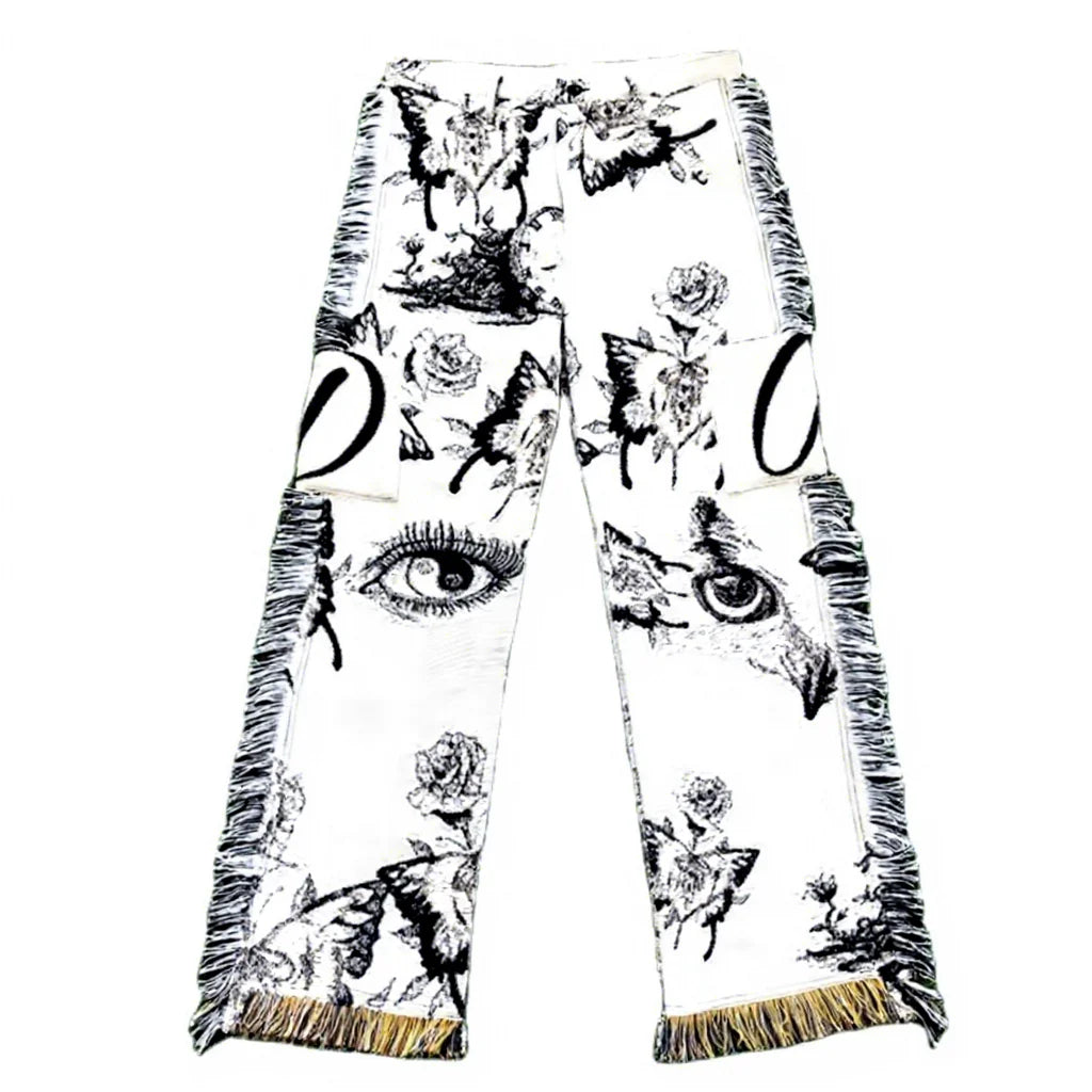 Men's Tapestry Cargo Pants Hot Seller Zipper Wideleg and Baggy Pants Men's Flare Pants Trousers